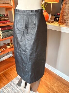 Vintage Lew Magram Black Leather Pencil Skirt
